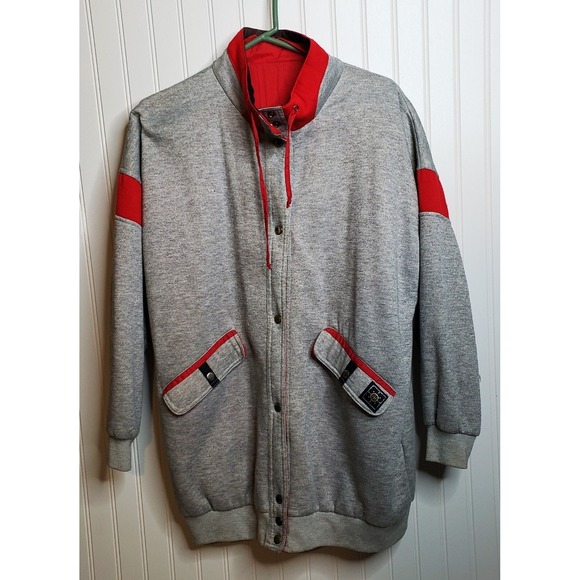Current Scene Other - Vintage Current Scene Mens Zipper Gray & Red Sweat Jacket One Size Fits All (XL)